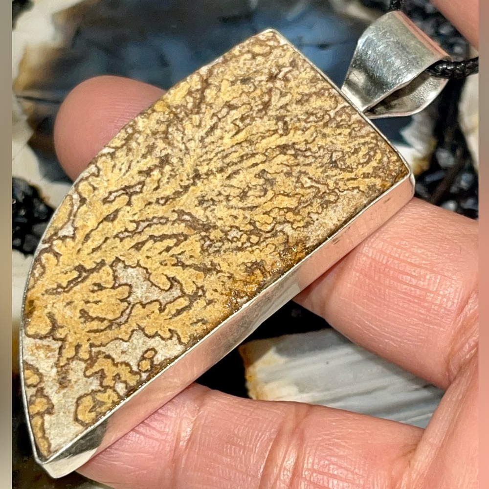 Large Fern-Like Earthy Dendritic Agate Pendant 2 7/8”